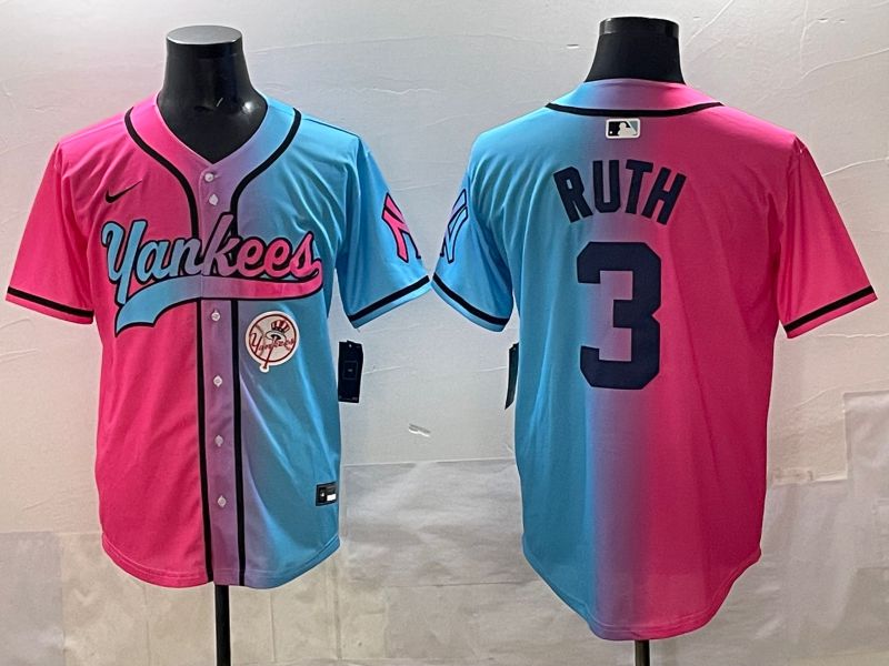Men New York Yankees 3 Ruth Blue pink Game 2025 Nike MLB Jersey style 0010